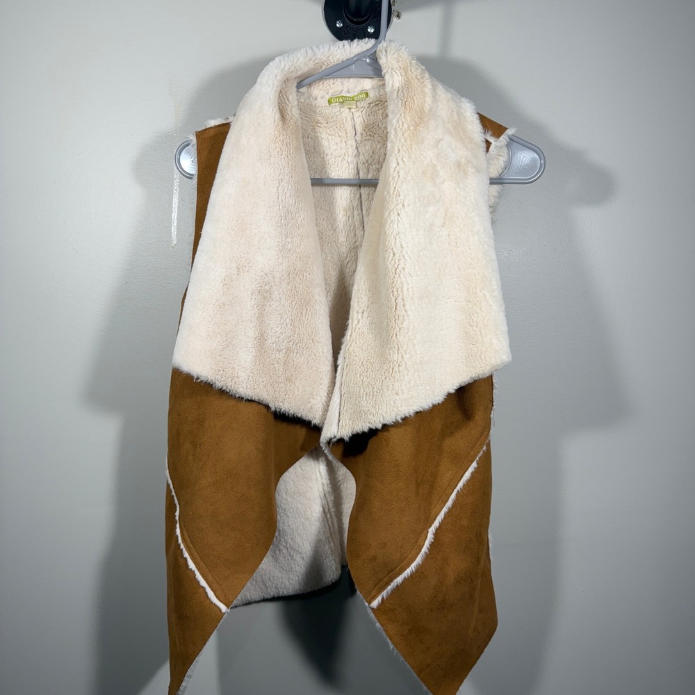 Gianni‎ Bini Faux Suede Sherpa Vest Womens Small Brown Sleeveless Faux Fur
